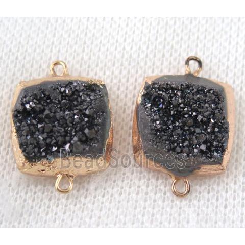 black druzy quartz connector, square, gold plated