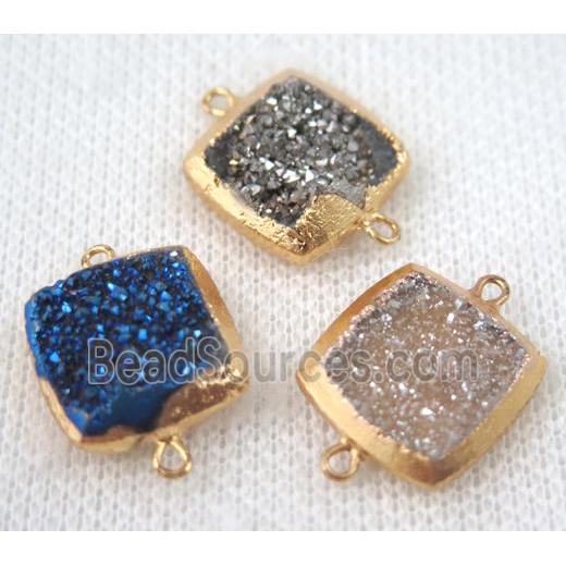 druzy quartz connector, mix color, square, gold plated