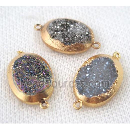 druzy quartz connector, mix color, oval, gold plated