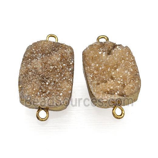 champagne druzy quartz connector, rectangle, gold plated