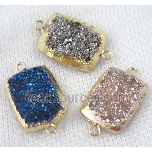 druzy quartz connector, mix color, rectangle, gold plated