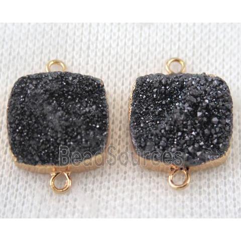 black druzy quartz connector, square, gold plated