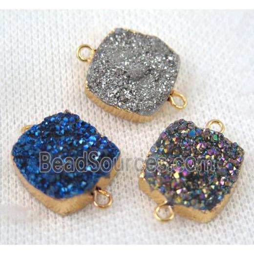 druzy quartz connector, mix color, square, gold plated