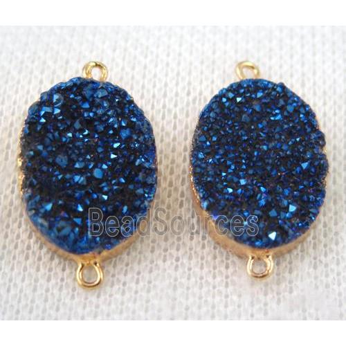 blue druzy quartz connector, oval, gold plated