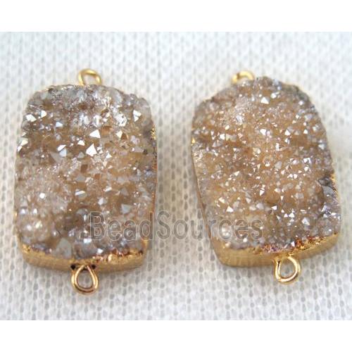 champagne druzy quartz connector, rectangle, gold plated