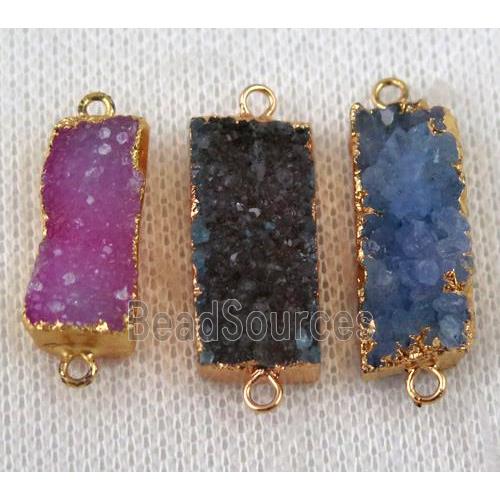 druzy agate connector, rectangle, gold plated