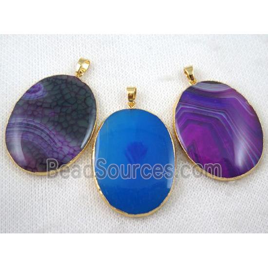 agate oval pendant, mix color, goldplated