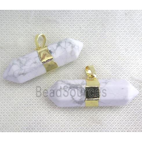 white turquoise howlite bullet pendant, gold plated