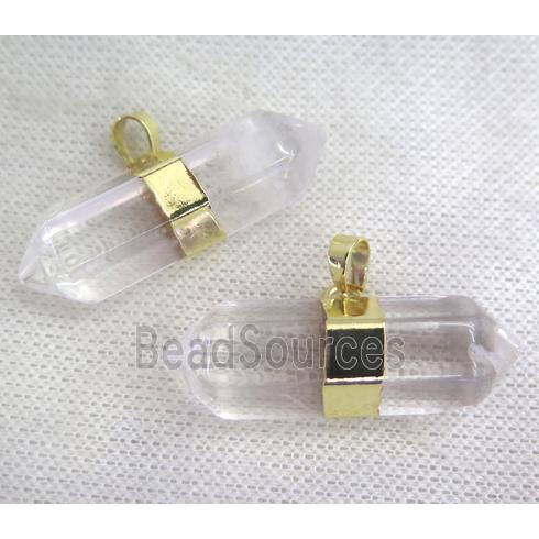 Clear Quartz bullet pendant, gold plated