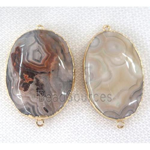 Mexico Crazy Agate oval connector, gold plated