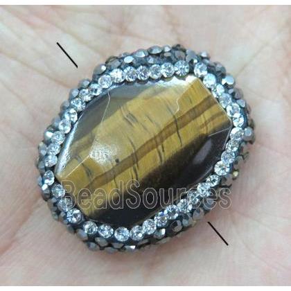 tiger eye stone bead paved rhinestone, faceted freeform