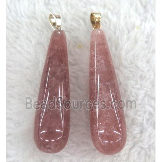 Strawberry Quartz pendant, teardrop, pink