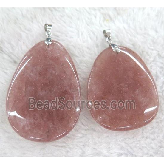 Strawberry Quartz pendant, teardrop, pink