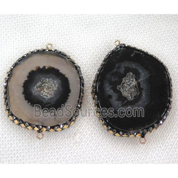 black agate druzy connector paved gold foil, freeform