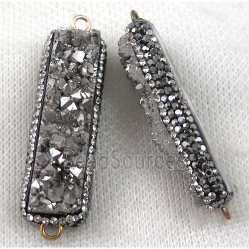 silver Druzy Quartz connector paved rhinestone, rectangle