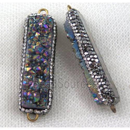 rainbow Druzy Quartz connector paved rhinestone, rectangle