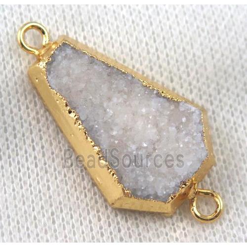 white druzy quartz connector, gold plated