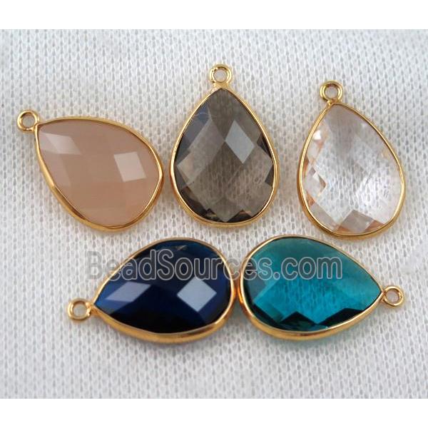 crystal glass pendant, teardrop, mix color, gold plated