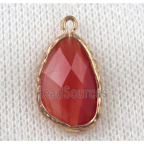 red crystal glass teardrop pendant, gold plated