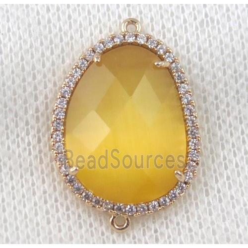 yellow crystal glass teardrop connector paved zircon, gold plated