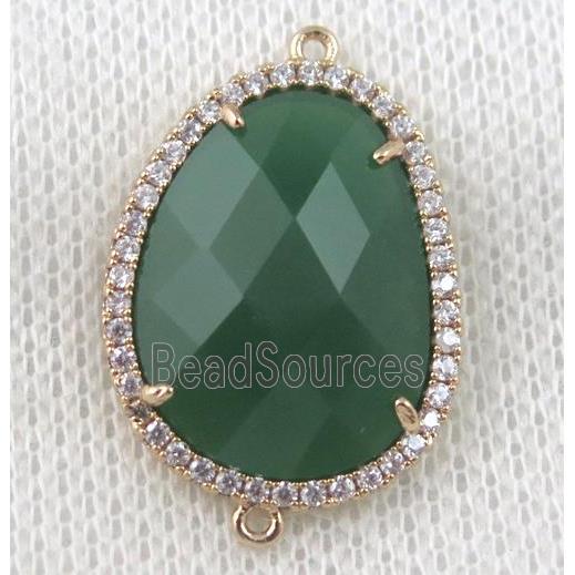 green crystal glass teardrop connector paved zircon, gold plated