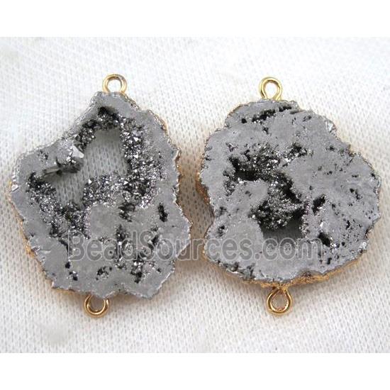 sliver druzy agate slice connector, freeform, gold plated