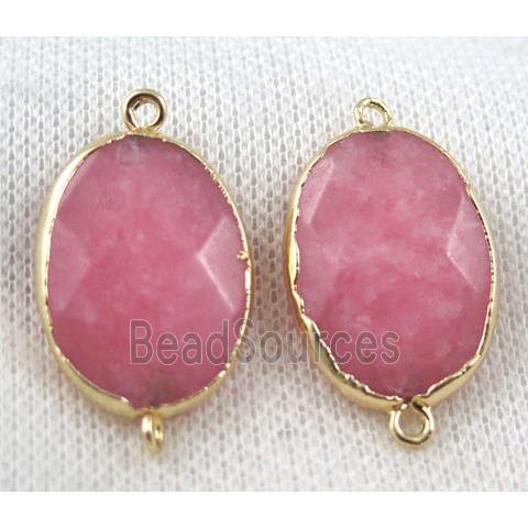 pink jade connector, faceted oval, gold plated