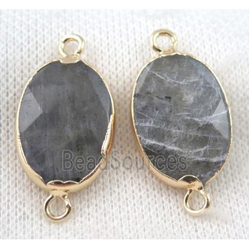 Labradorite connector, faceted oval, gold plated