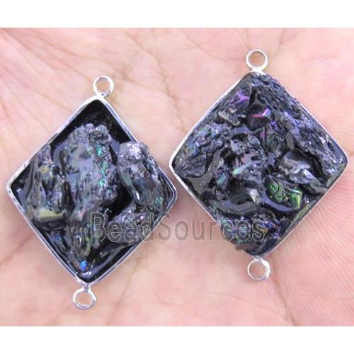 rainbow Lava stone paved connector, rhombic, platinum plated