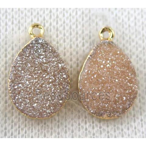 druzy agate pendant, golden champagne, teardrop, gold plated