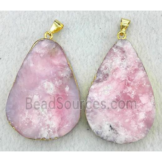 pink Opal Jasper teardrop pendant, gold plated