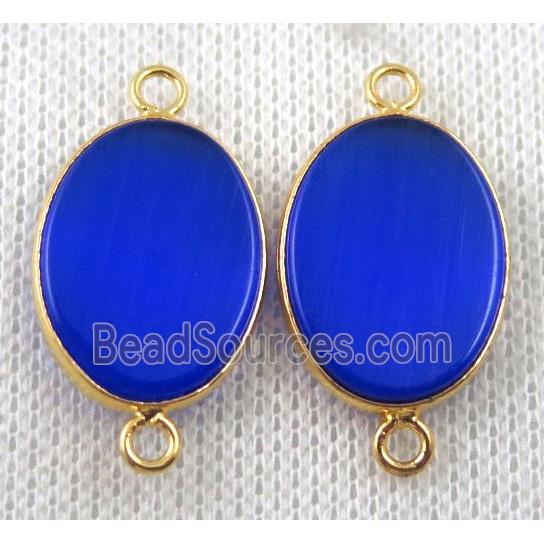 blue jasper connector, dye, oval, gold plated