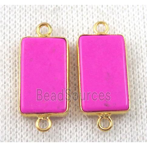 hotpink turquoise rectangle connector, dye, gold plated