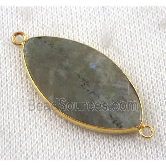 Labradorite Marquise connector, horse-eye, gold plated