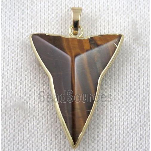 yellow tiger eye stone pendant, dart, gold plated