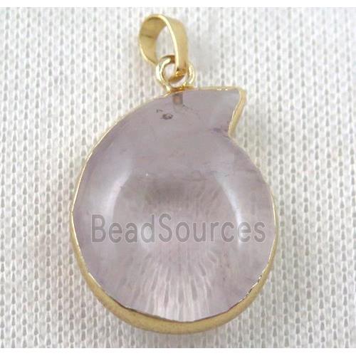 clear quartz snail pendant, gold plated