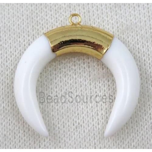 white resin crescent horn pendant, gold plated