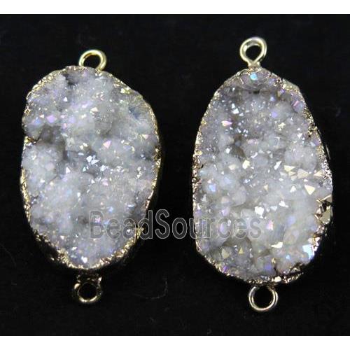 druzy quartz connector, white AB-color, freeform, gold plated