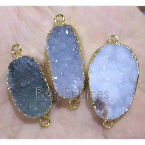 druzy agate connector, natural color, freeform, gold plated