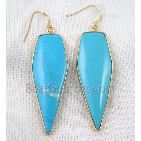 blue turquoise bullet earring, dye, gold plated