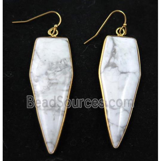 white howlite tuquoise earring, bullet, gold plated