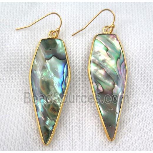 paua abalone shell earring, bullet, gold plated