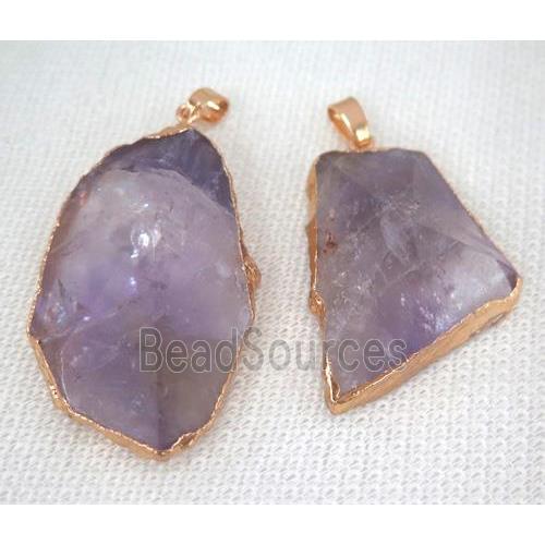 amethyst pendant, freeform, purple, point, gold plated