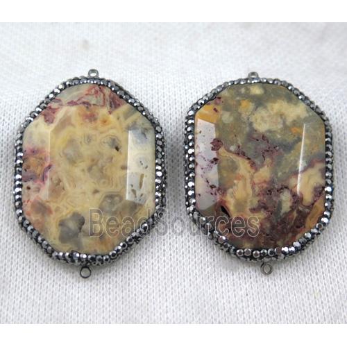 yellow Crazy Agate slice connector paved rhinestone, faceted freeform