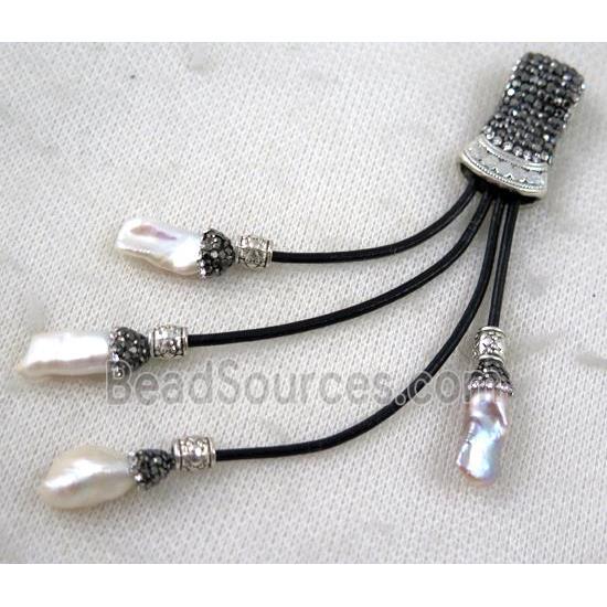 white freshwater pearl tassel pave rhinestone