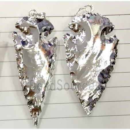 hammered Rock Agate Arrowhead pendant, silver plated