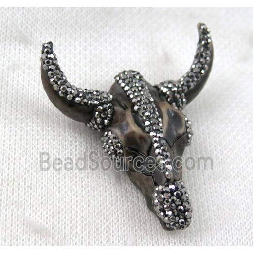 resin Bullhead pendant paved rhinestone