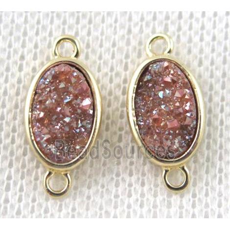 golden champagne druzy quartz oval connector, copper, gold plated