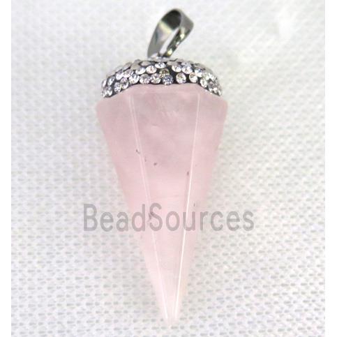 Rose Quartz pendulum pendant paved rhinestone, pink