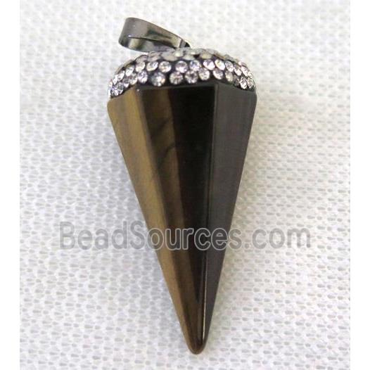 tiger eye stone pendulum pendant pave rhinestone